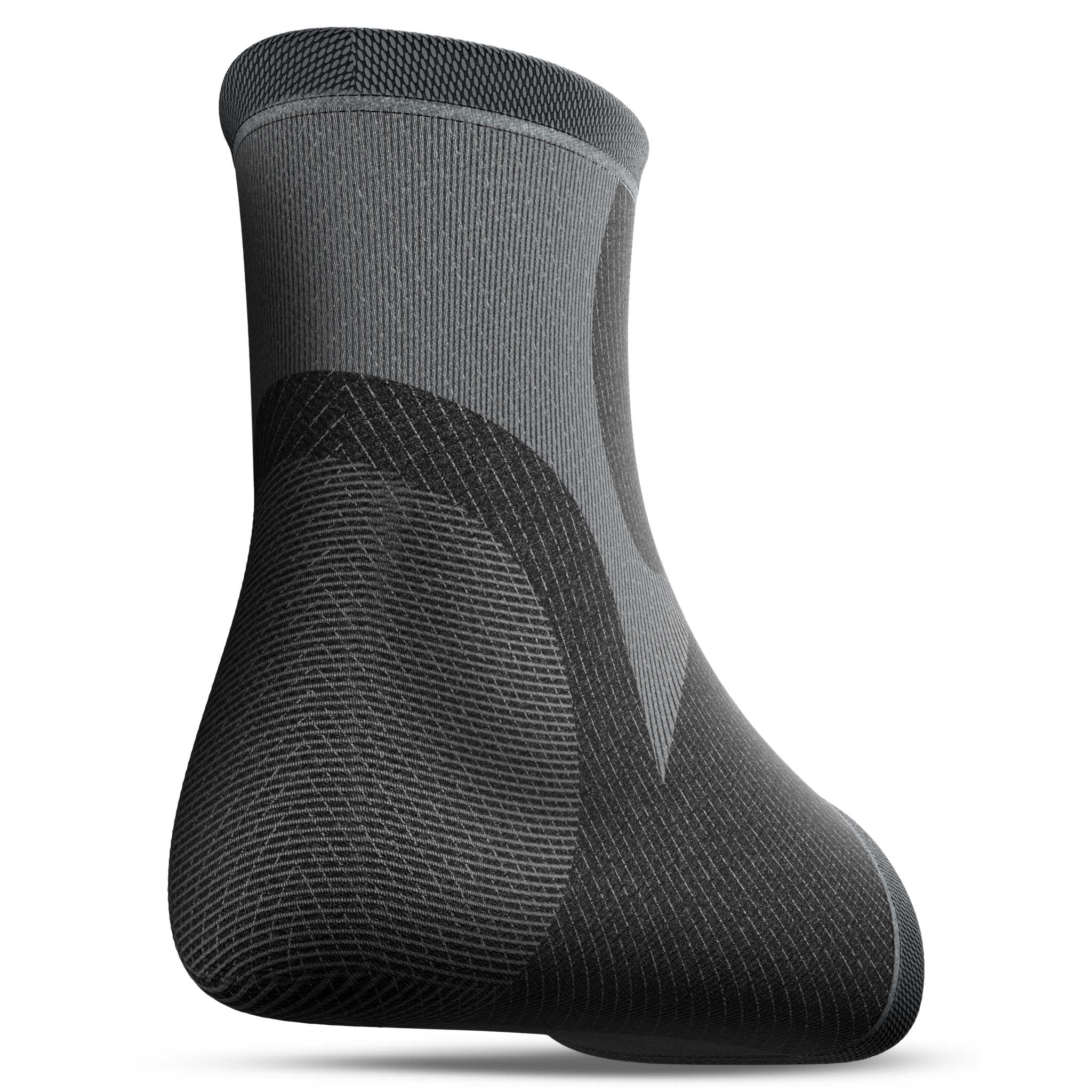 Bagside af sort og grå Ankle support, en sportsstøtte til fodbold.