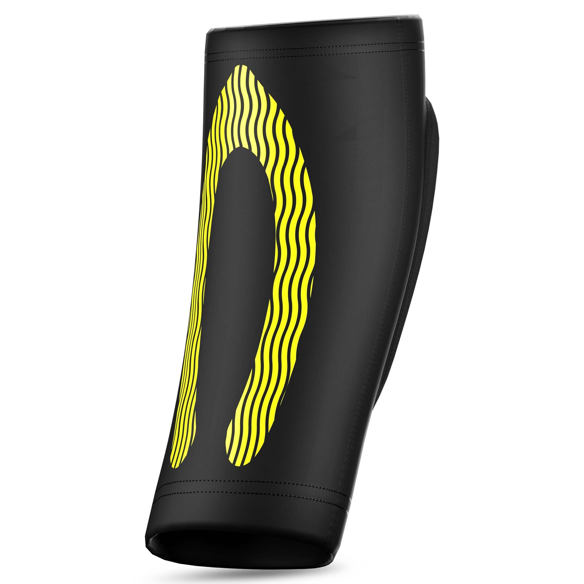 Sort Compression elbow support youth6651 sportsstøtte, bagside, med gult bølgemønster.