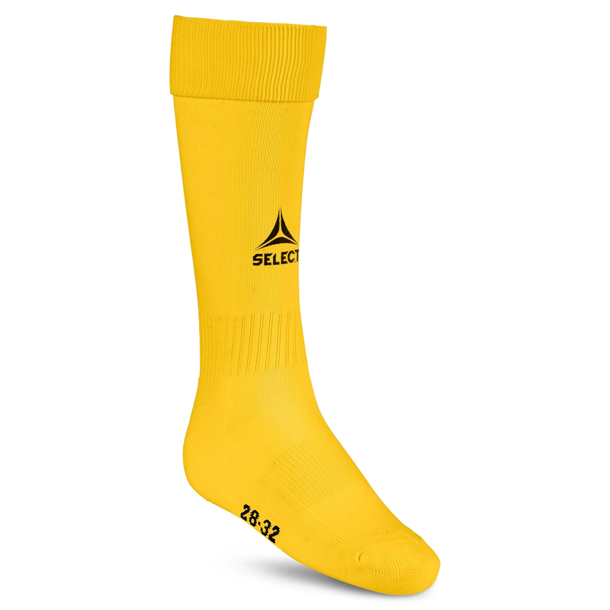 Gule Football socks Elite med sort logo, tilbehør, set forfra.