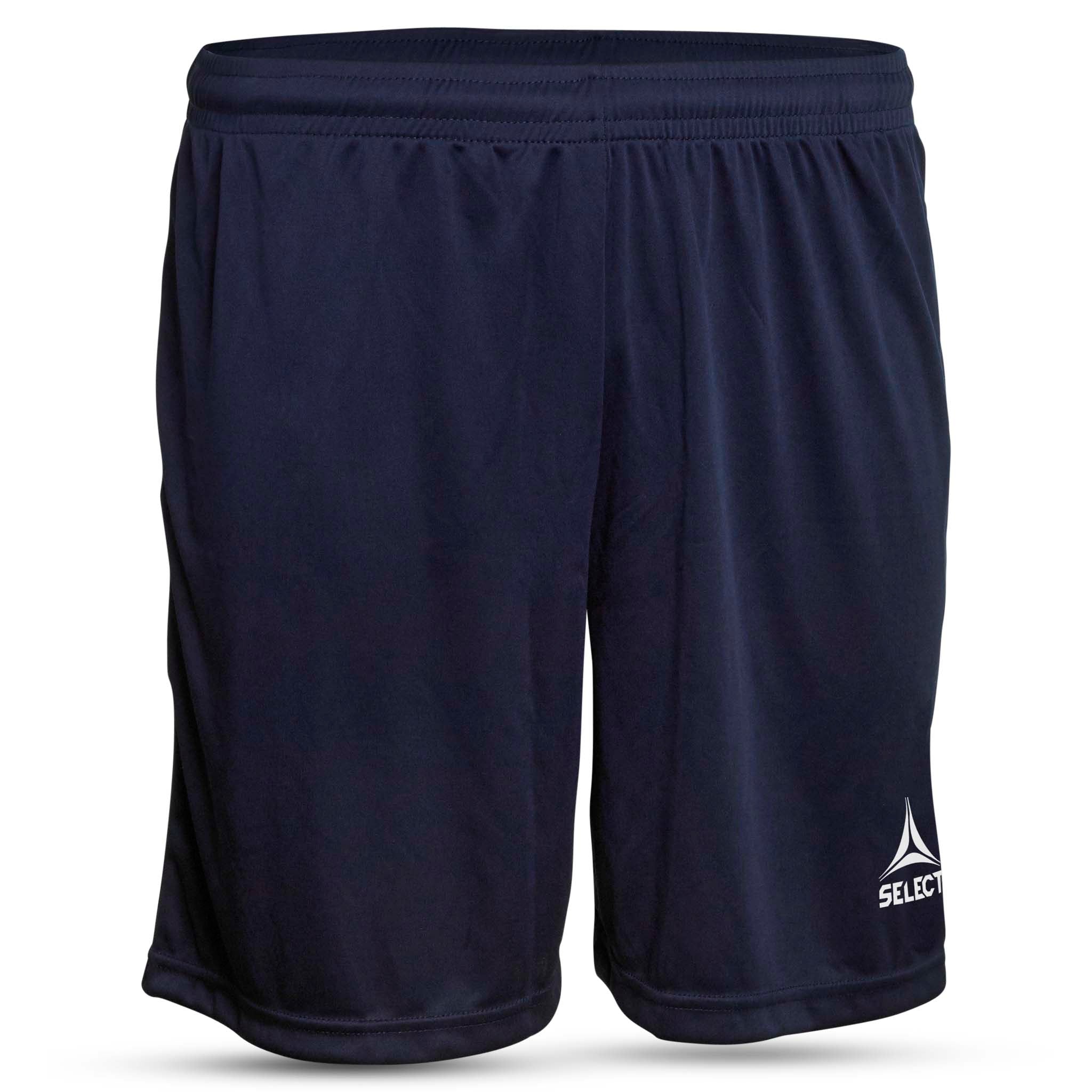 Forfra-billede af marineblå Pisa player shorts fra Match & Training wear, med hvidt Select-logo på benet.