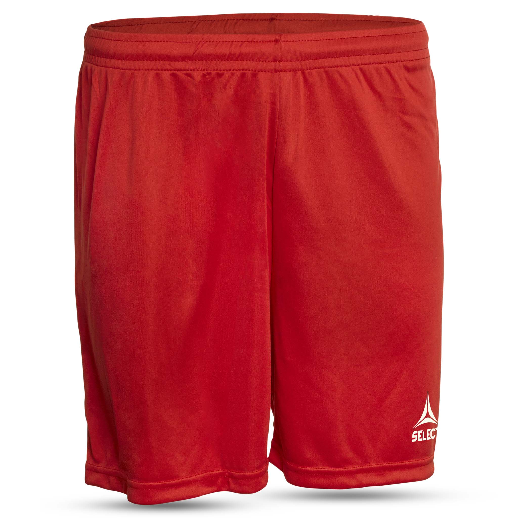 Forside af røde Pisa Player Shorts, fodbold kamp- og træningstøj, med hvidt logo på benet.