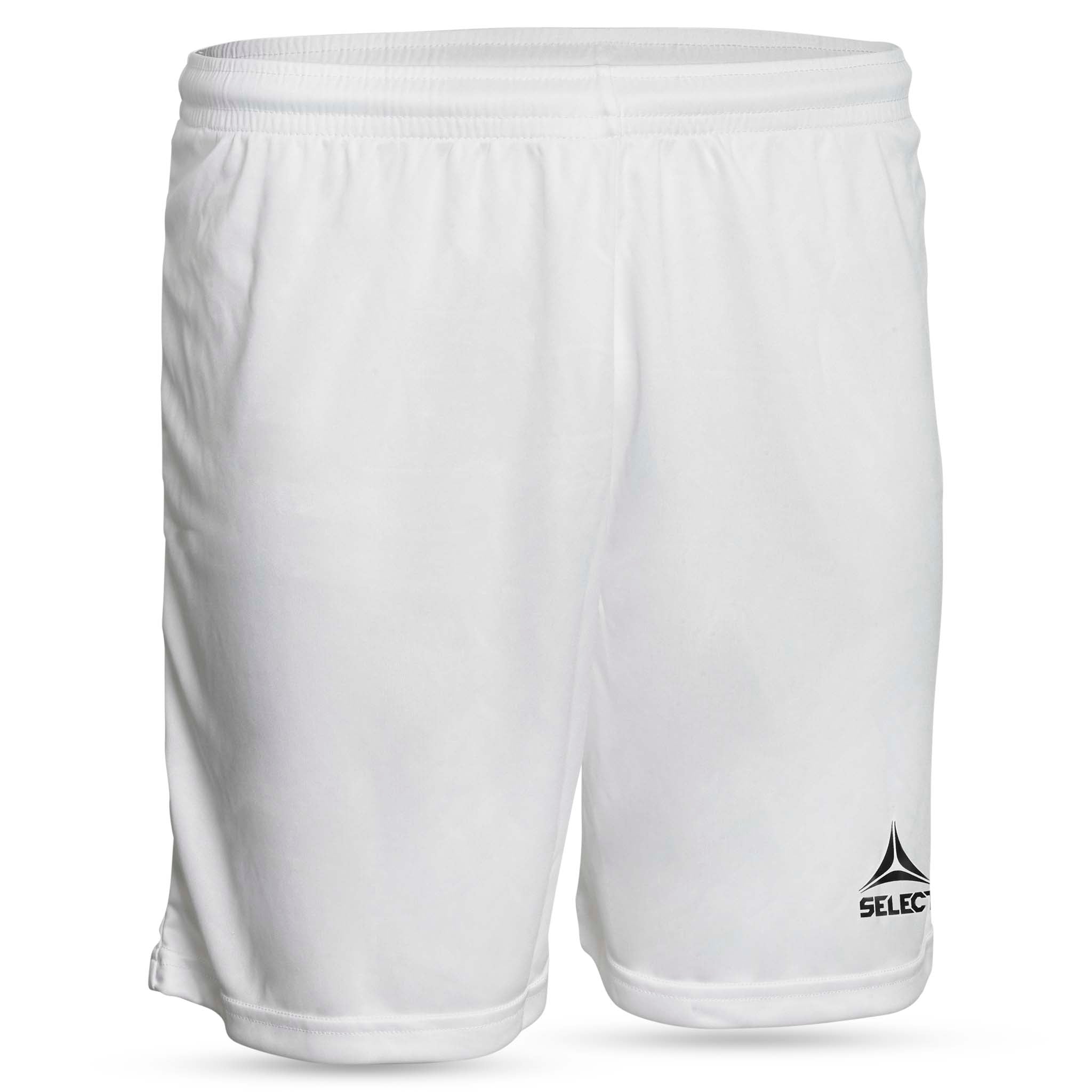 Forside af hvide Player shorts Pisa med sort logo, Match & Training wear til fodbold.
