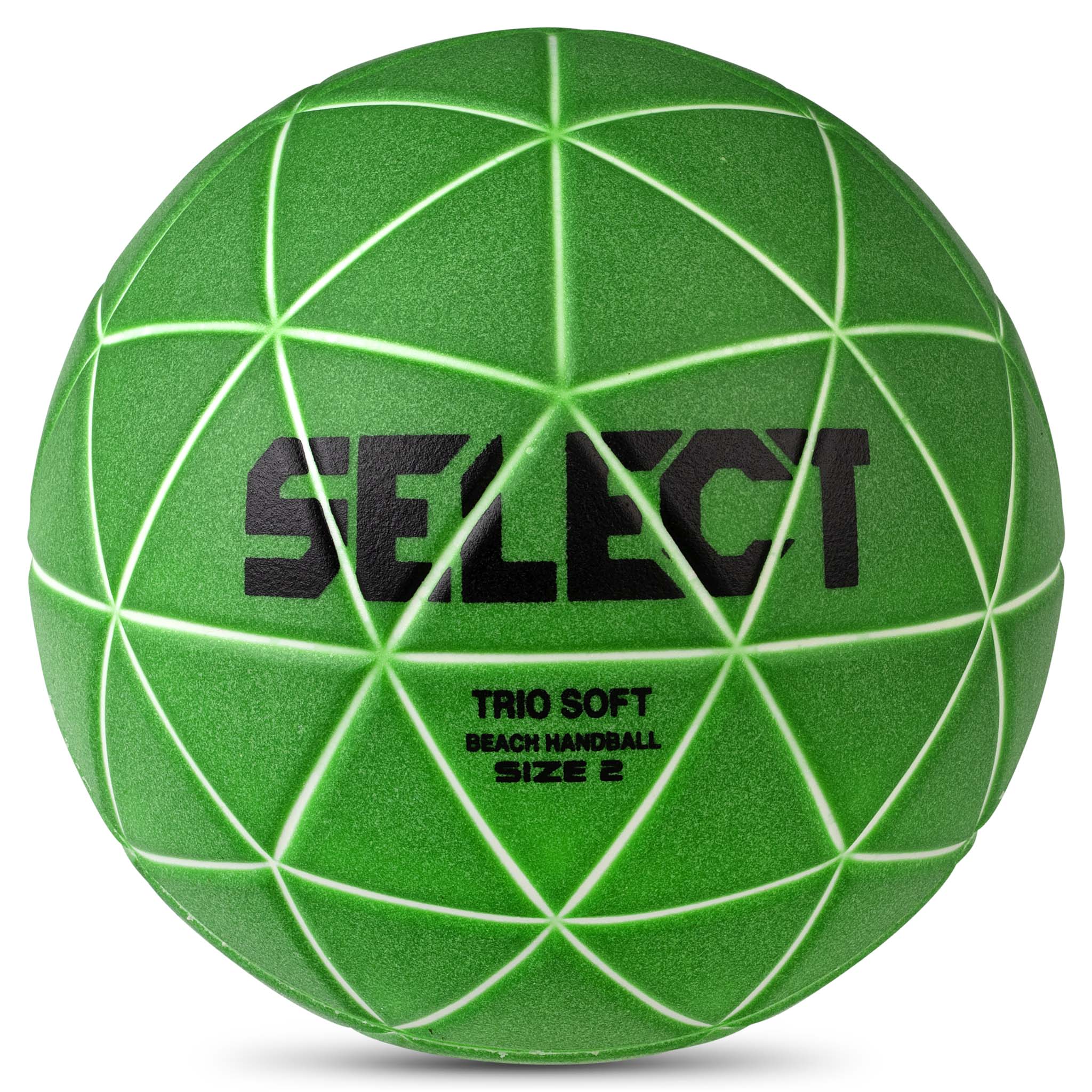 Forside af grøn Beach handball v21 med sort SELECT-logo og trekantet struktureret mønster.