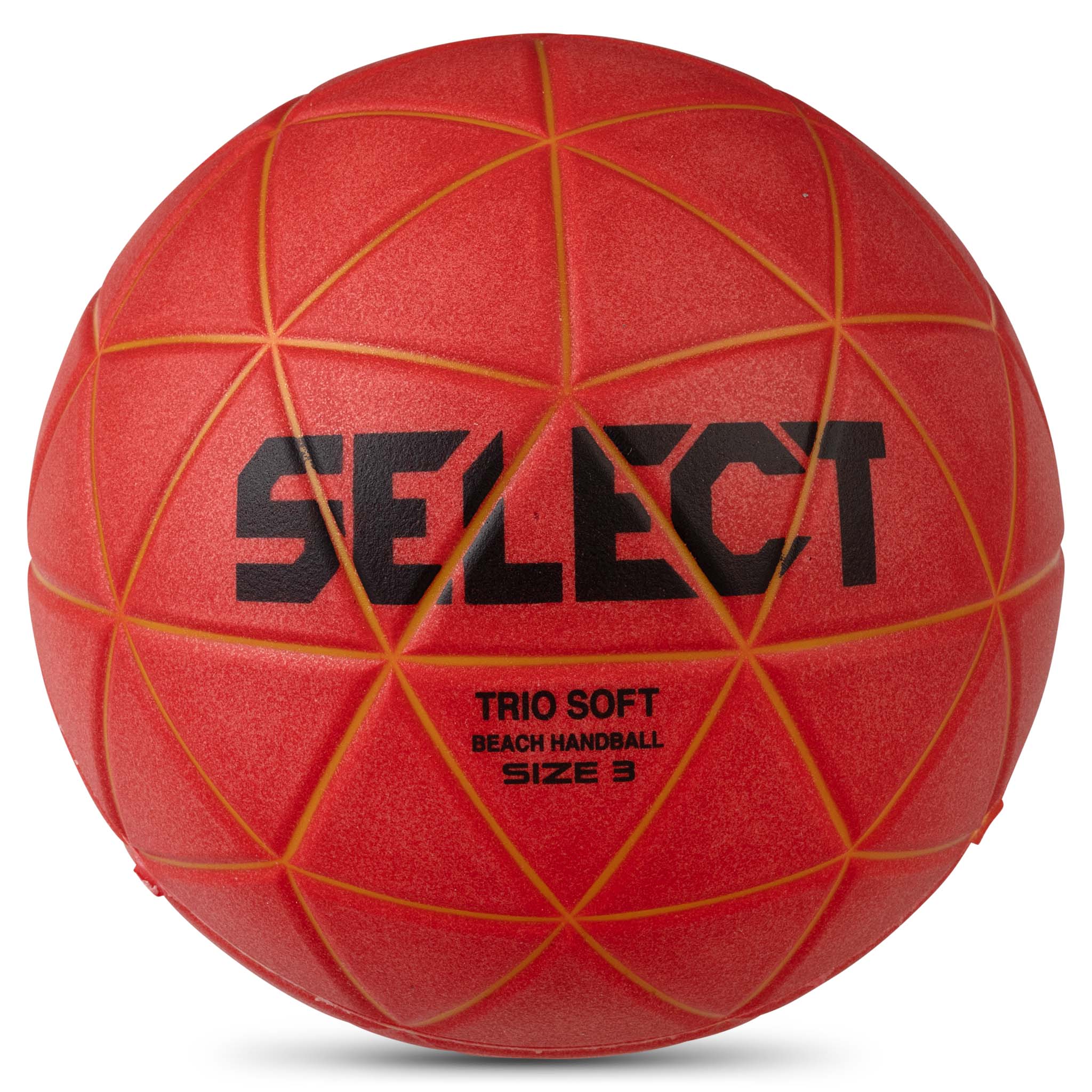 Rød Beach handball v21, forside, med sort Select-logo og Trio Soft Size 3-tekst