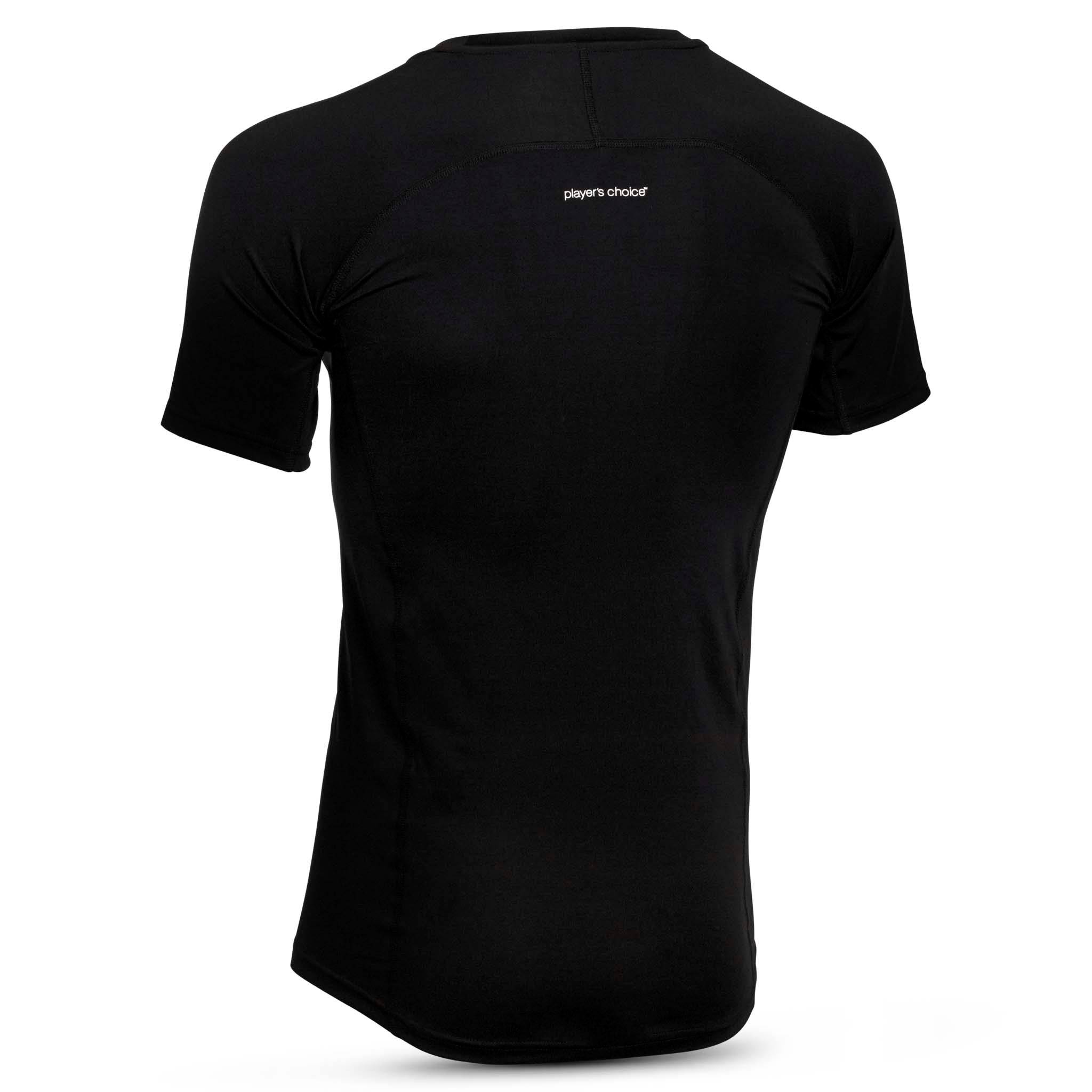 Sort Shirt S/S Baselayer, set bagfra med korte ærmer og lille logo.