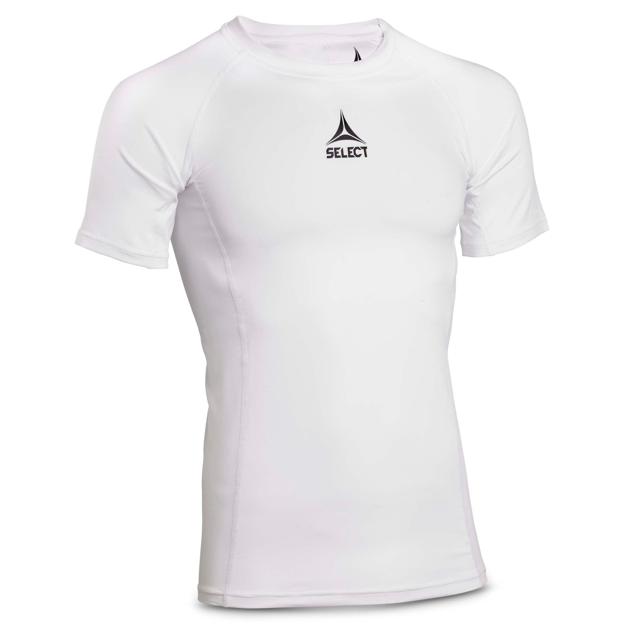 Hvid kortærmet Shirt S/S Baselayer med sort logo, forside.