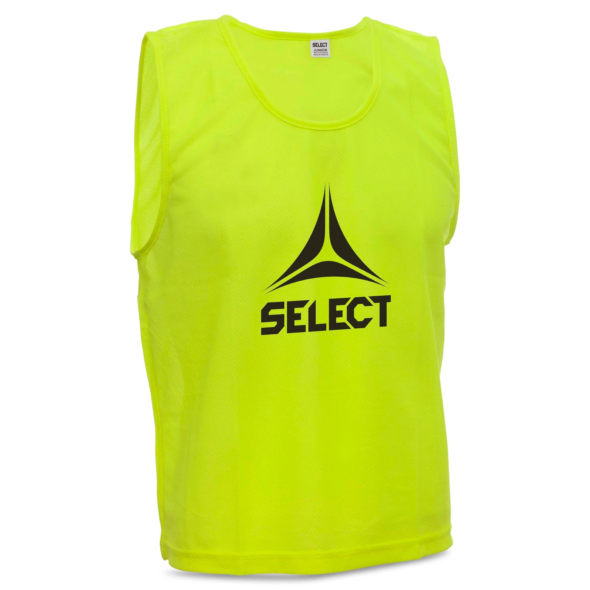 Forside af gul Bib Basic BIG Select logo, fodboldtilbehør med sort Select-logo