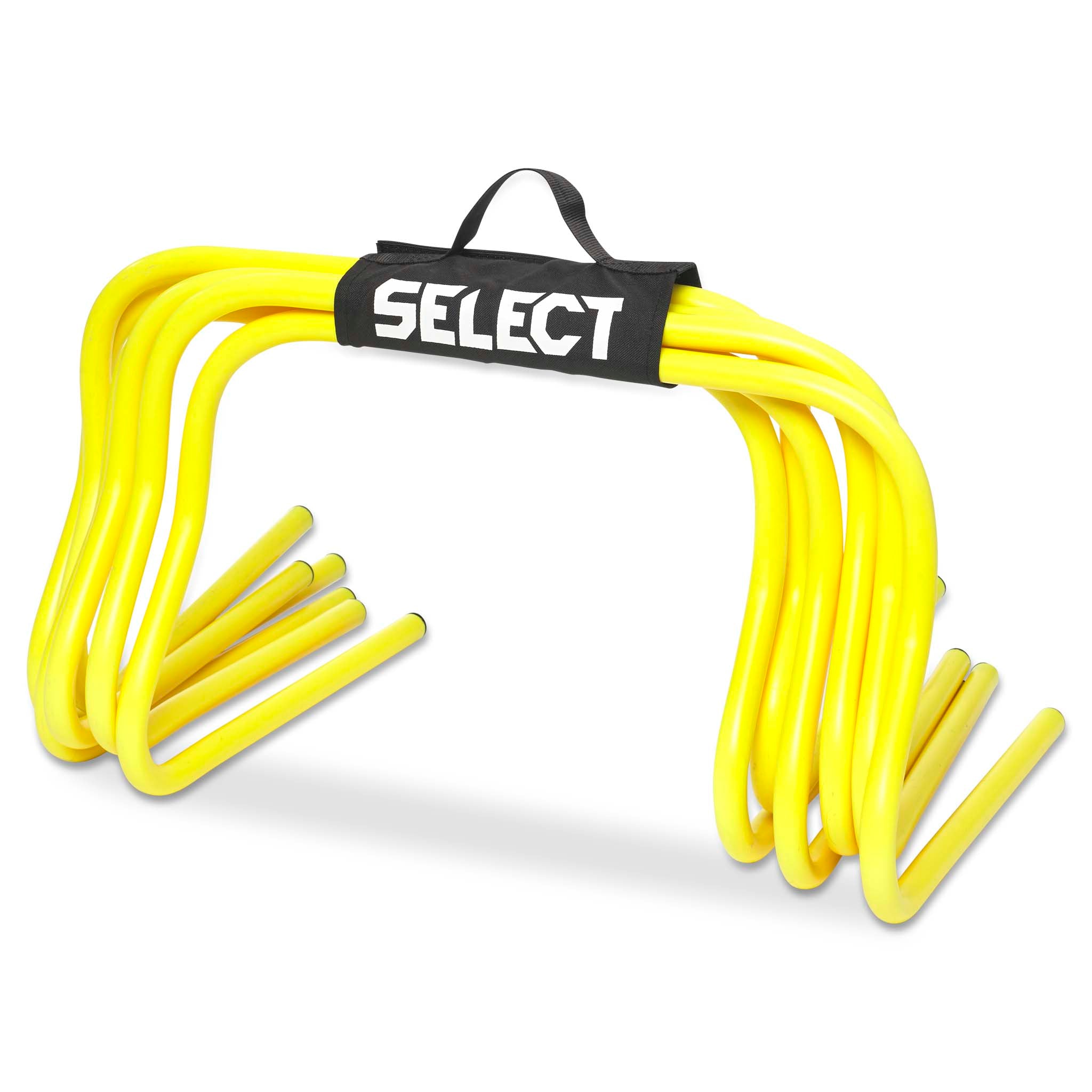 Gul Training hurdle, fodbold træningsudstyr, set forfra med sort SELECT-håndtag.