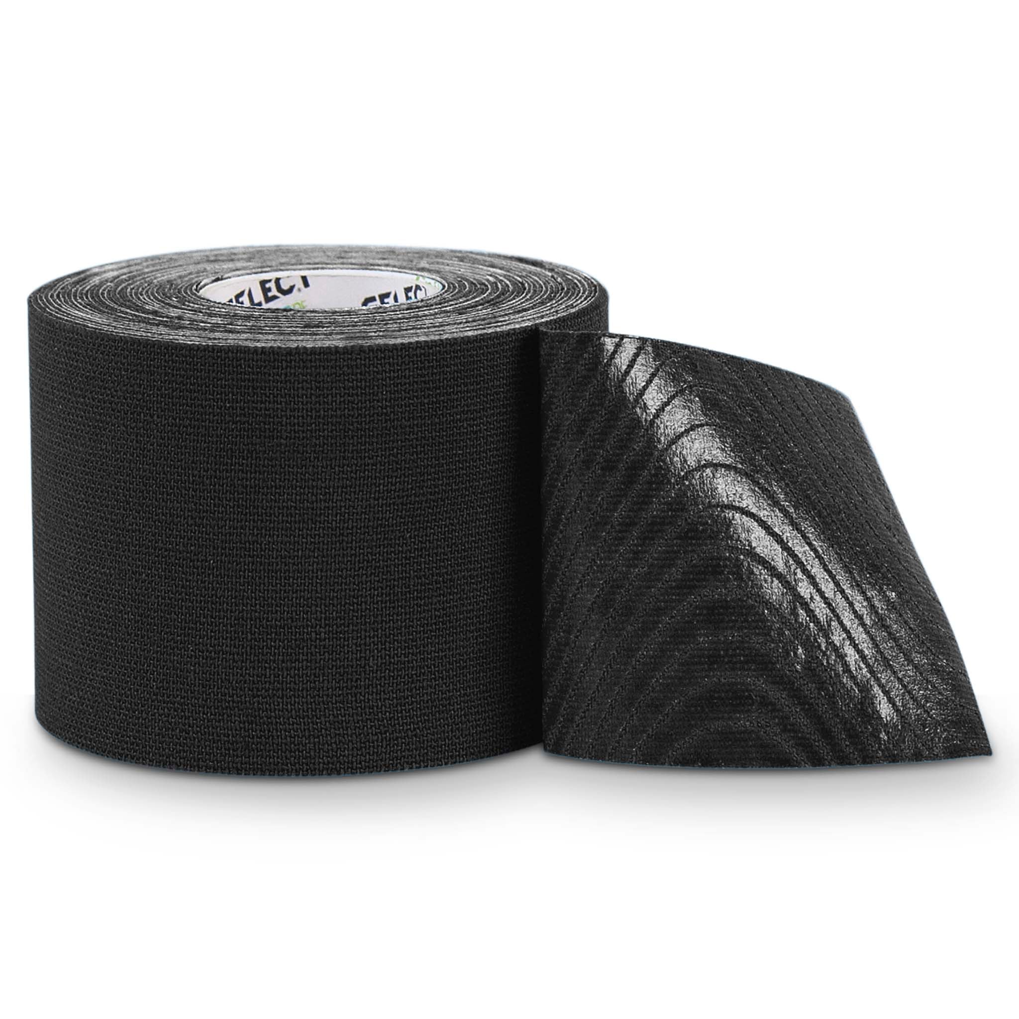 Forside af sort Tape Profcare K, sports care kinesiologitape-rulle delvist rullet ud