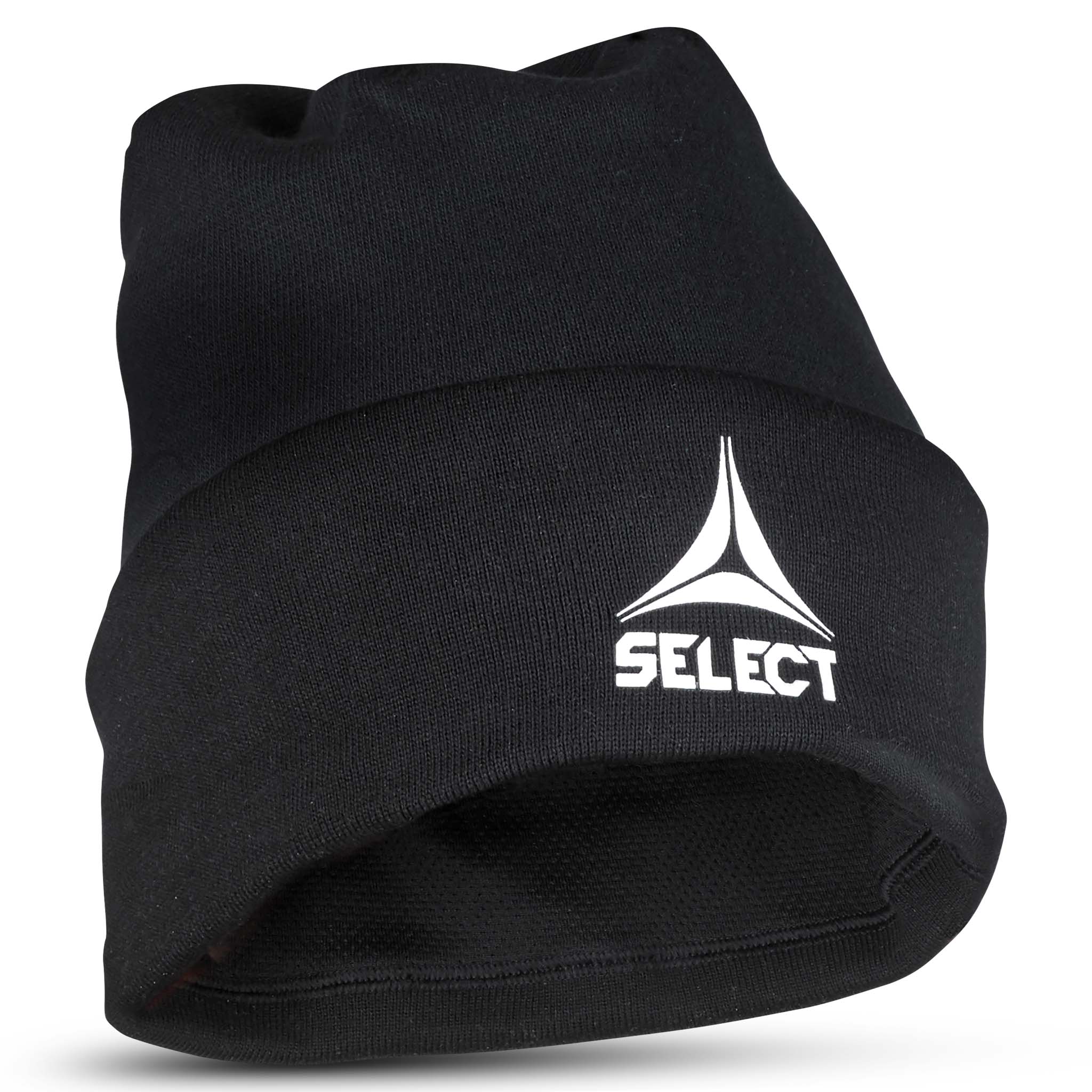 Sort Knitted hat Select v23 med hvidt Select-logo, fodbold, set forfra