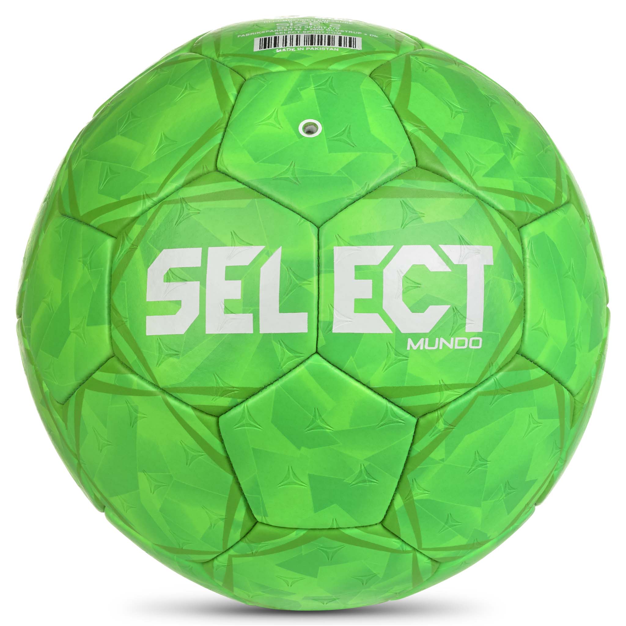 Grøn Mundo v26 håndbold, bagside, med hvidt Select-logo og struktureret paneldesign.