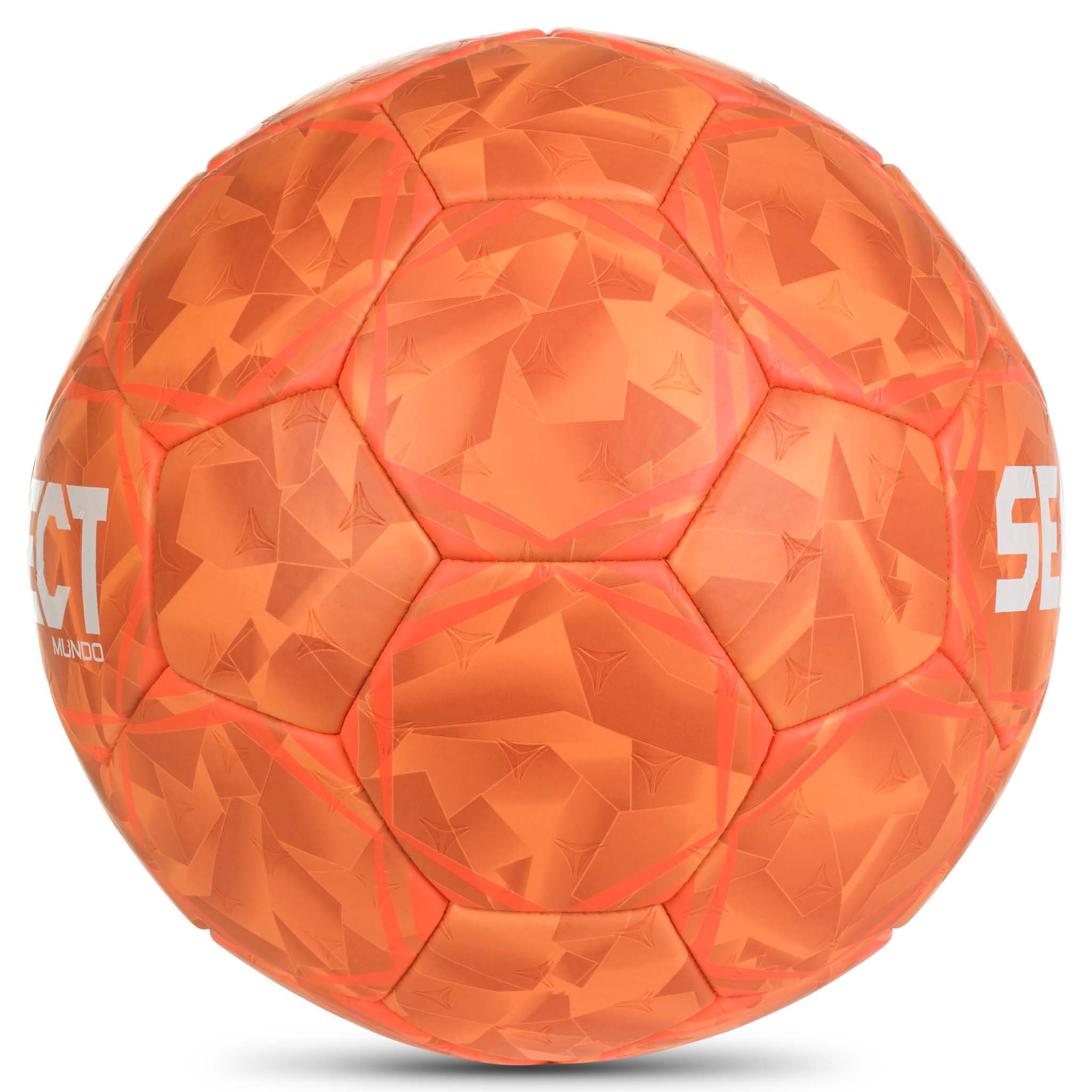 Orange Mundo v26 håndbold med geometrisk mønster, set fra højre side.