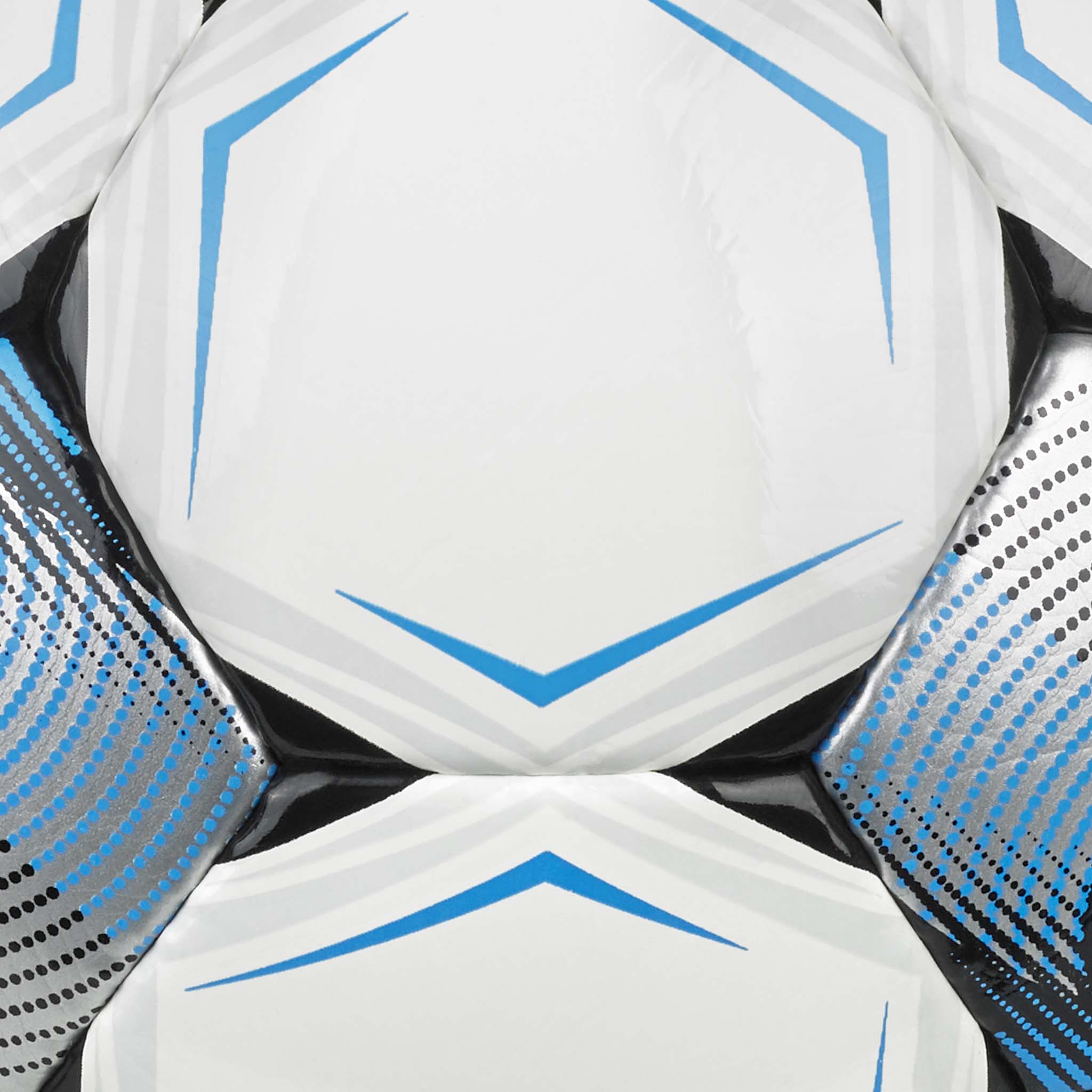 Closeup af Futsal Master v26 bold med hvide paneler og blå og sorte detaljer.