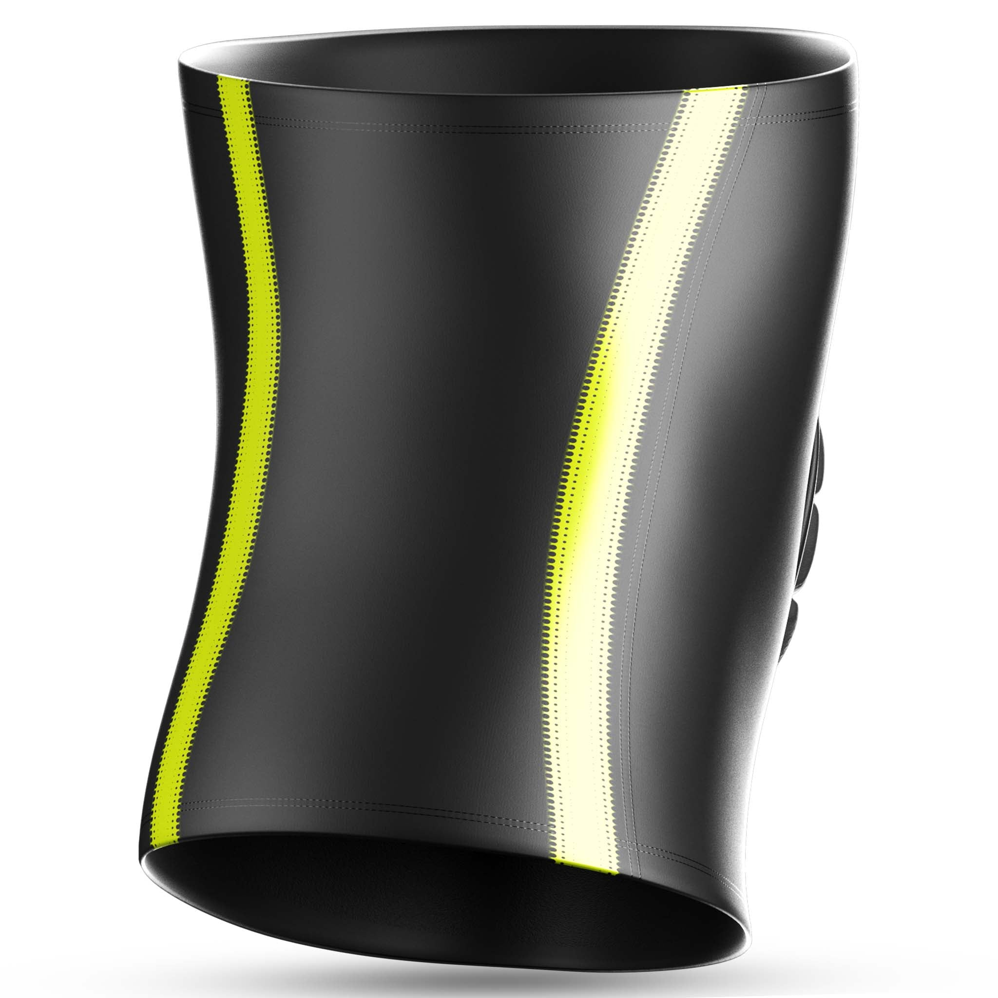 Bagside af sort Compression knee handball 6250 sportsstotte med gule striber