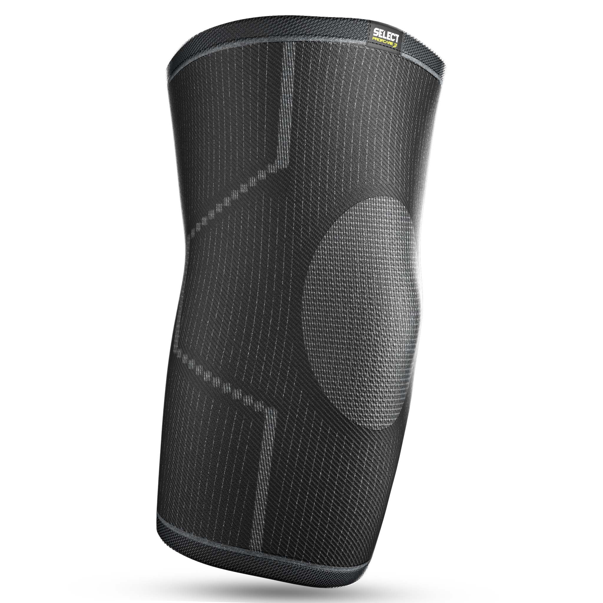 Forside af sort Elbow support, sportsstøtte, med grå struktureret detalje.