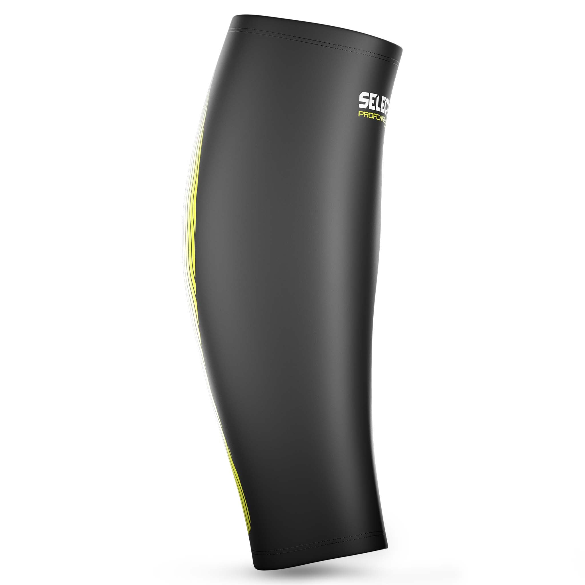 Forside af sort Compression Calf 6150 sportsstøtte med grønne detaljer.
