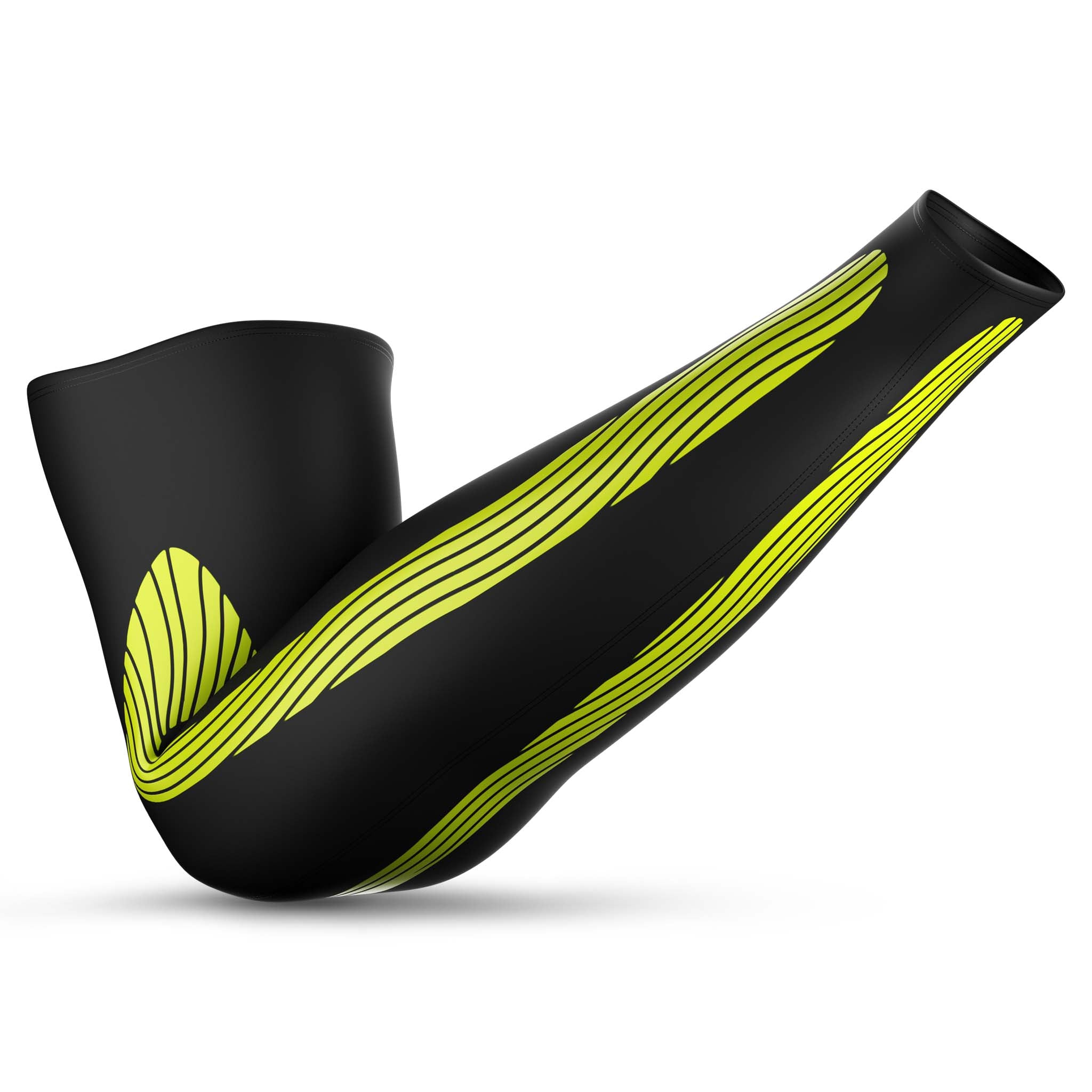 Sorte Compression arm sleeves 6610 med grønne striber, sportsstøtte, bagsidevisning.