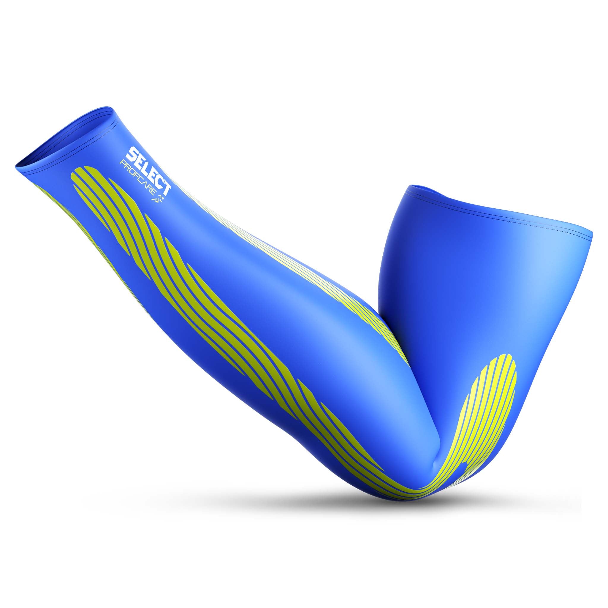 Forside af blå Compression arm sleeves 6610, sports support, med grønne kinesiologiske linjer.