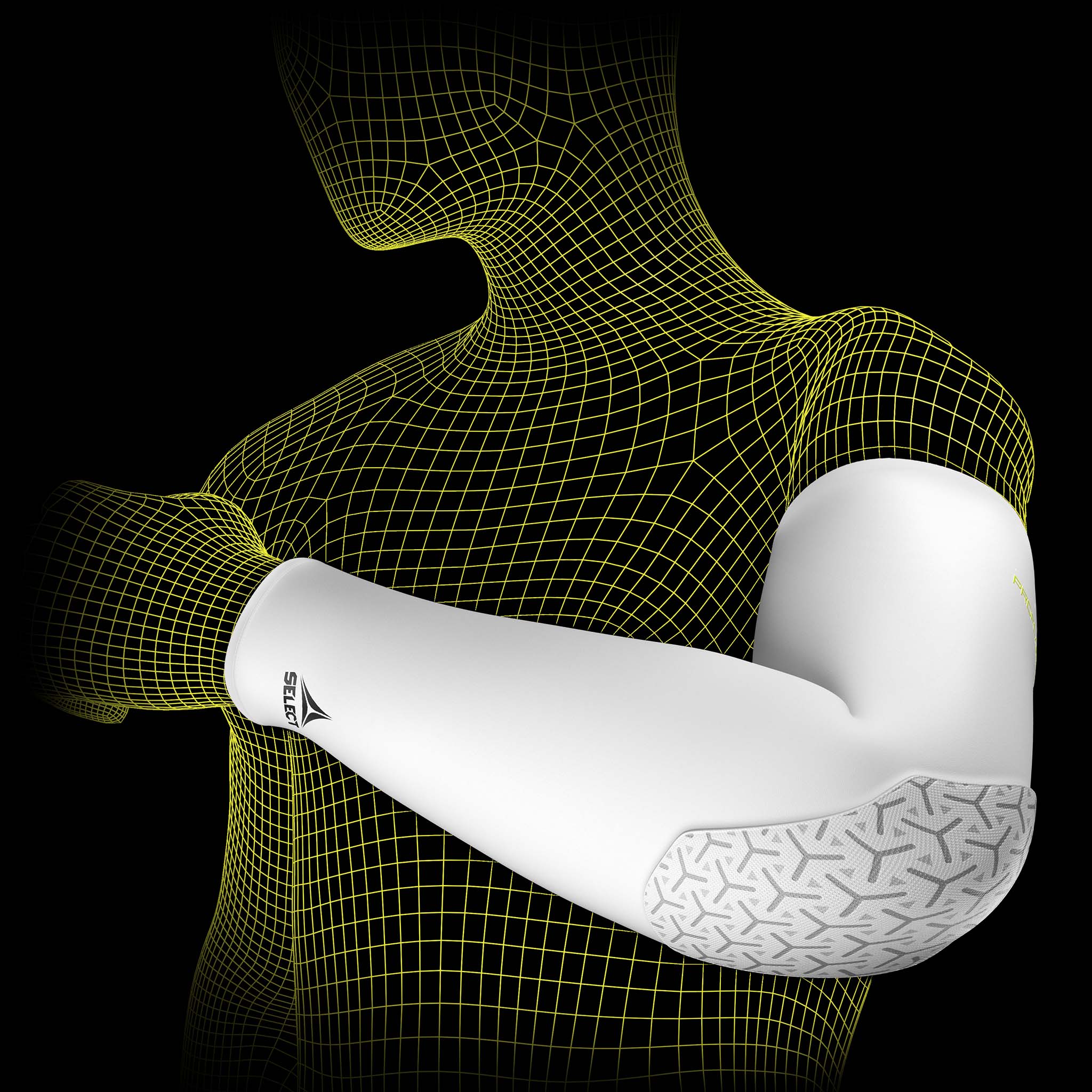 Hvid Compression elbow support long 6652, sports support, vist på fodboldspillermodels arm